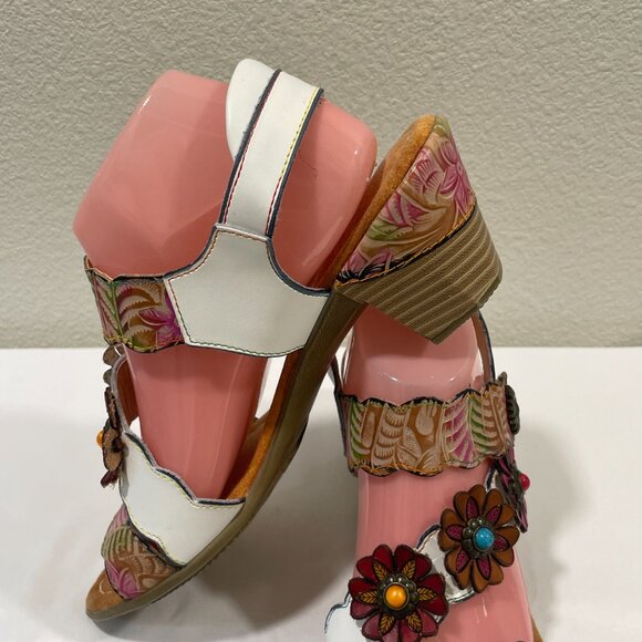 L'ARTISTE "Samore" Slingback Flower Embellished Sandal Floral Multi Size 9.5/10 - Picture 5 of 12